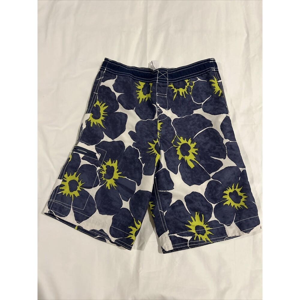 Lands End Boys Swim Trunks, Medium Size 10-12 Blue White Floral